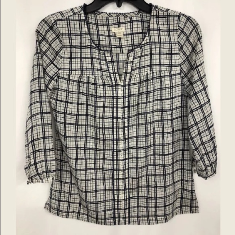 J CREW‎ BLOUSE WINDOWPANE NAVY XXS P